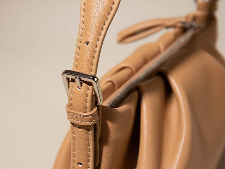 Women's Soft Cowhide Ruched Hobo Bag with Adjustable Strap