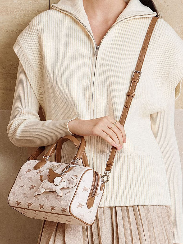 Women's Flying Elephant Monogram Mini Boston Bag with Charm