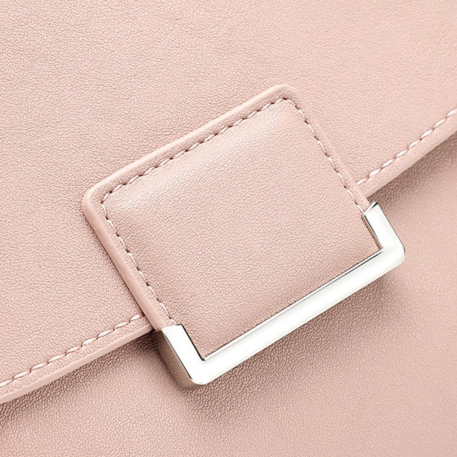 Women's Genuine Leather Square Flap Bag with Magnetic Closure