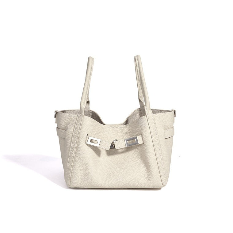 Women's Pebbled Cowhide Mini Bucket Bag with Detachable Pouch