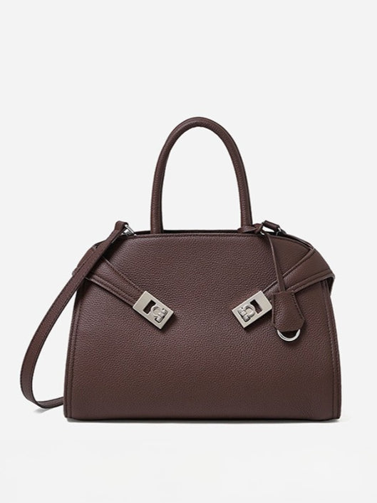 Women's Lychee-Grain Cowhide Double-Buckle Convertible Tote