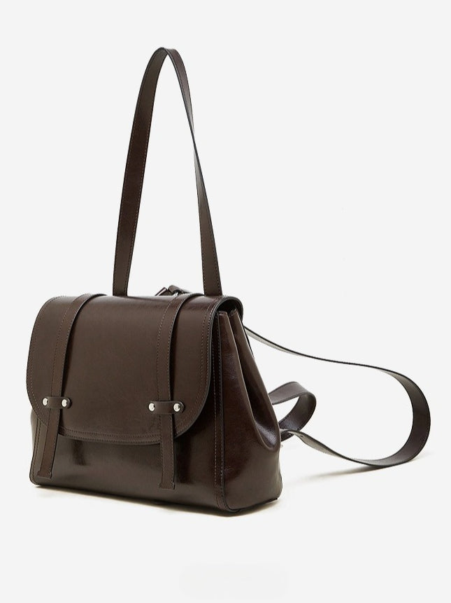 Women's Oil-Waxed Cowhide Convertible Flap Backpack