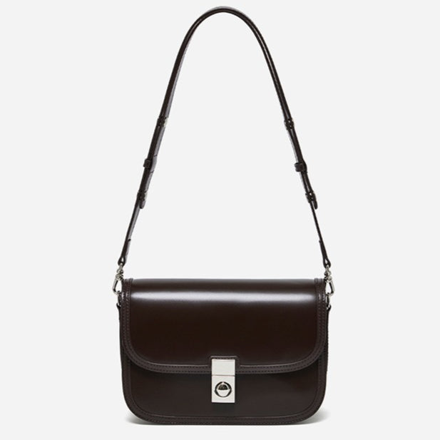 Women's Plain Cowhide Curved Satchel with Twist-Lock Closure