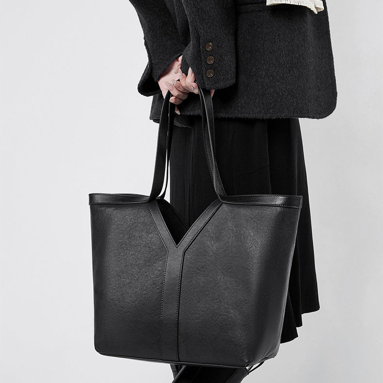 Women's Genuine Leather Open Top Vertical Tote Bag
