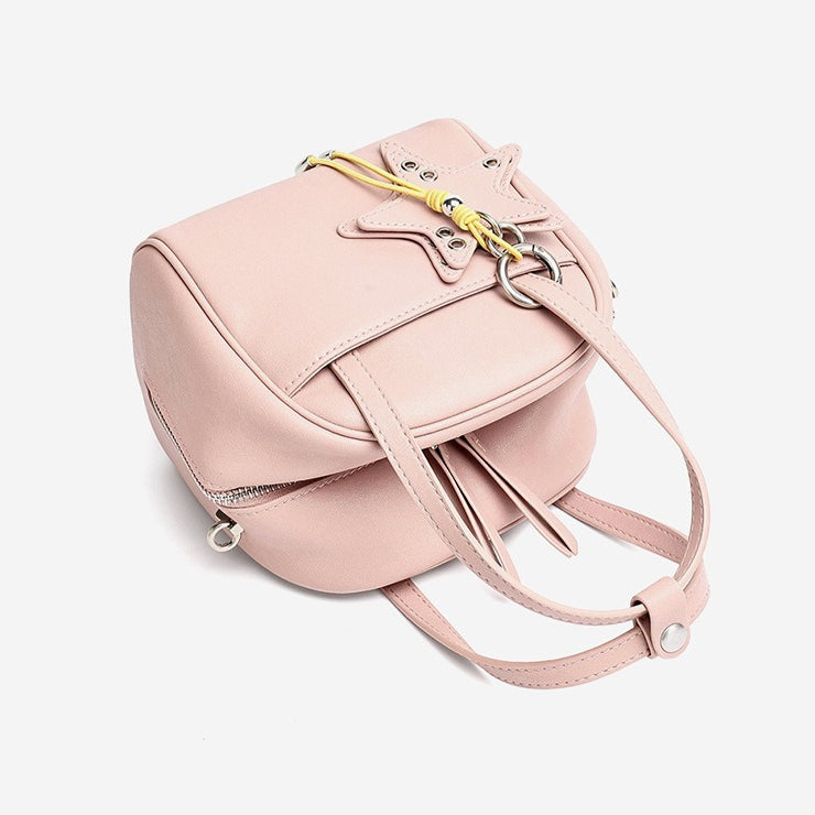 Women's Genuine Leather Mini Boston Bag with Star Charm