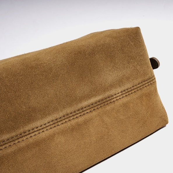 Women's Suede Leather Slouchy Clutch Bag with Adjustable Strap