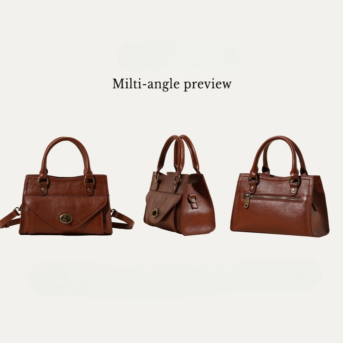 Women's Oil-Waxed Cowhide Turnlock Mini Top Handle Bag