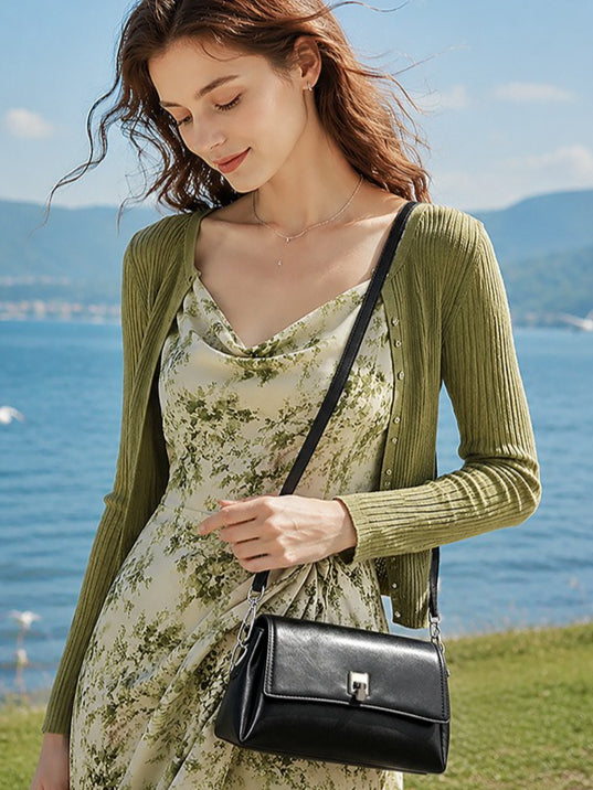 Women's Pebbled Cowhide Pillow Bag with Twist-Lock