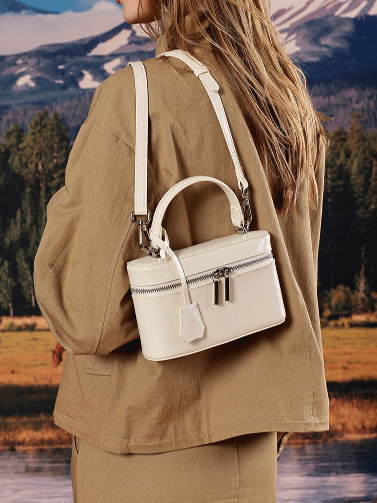 Women's Genuine Leather Square Box Bag with Adjustable Strap