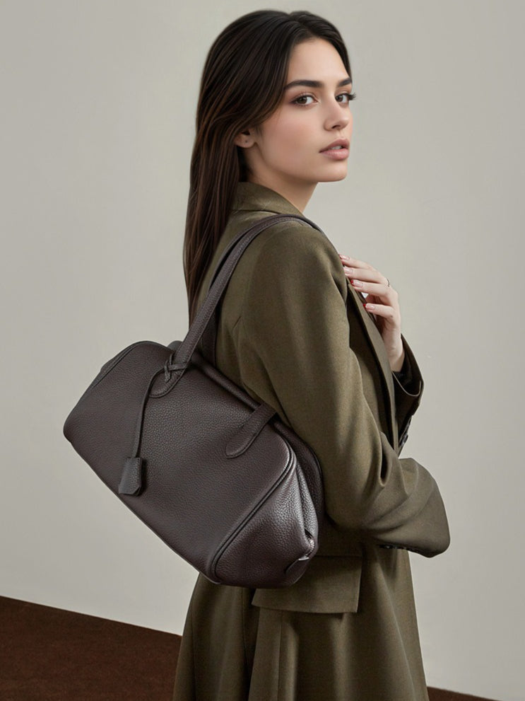 Women's Pebbled Cowhide East-West Bowling Tote Bag