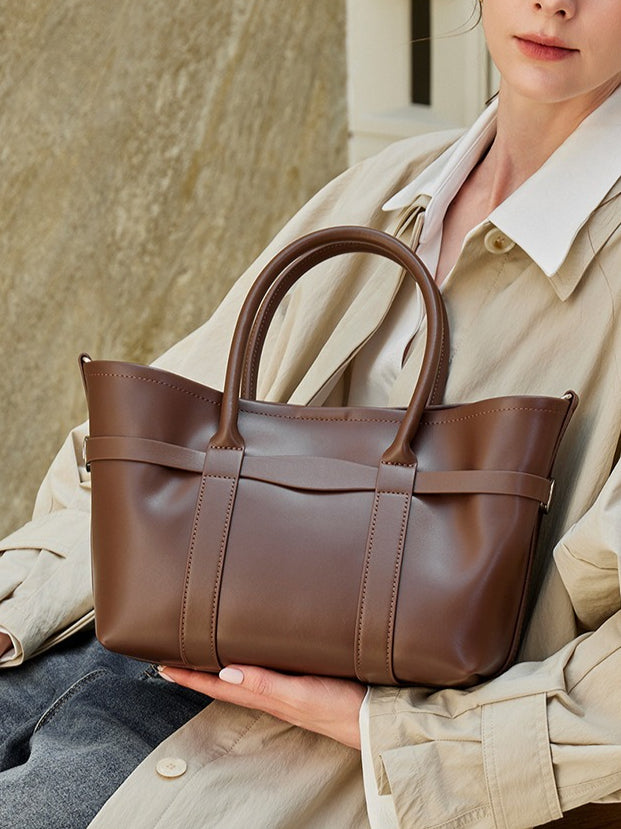 Women's Top-Grain Cowhide Convertible Tote with Inner Pouch