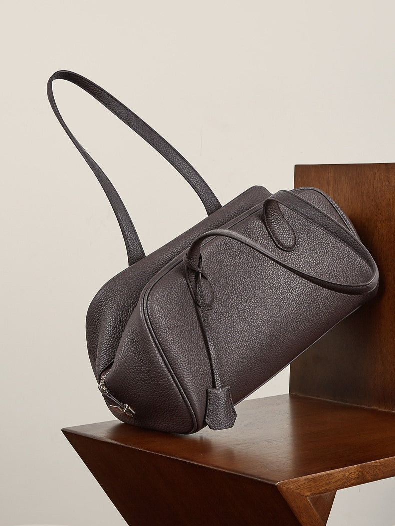 Women's Pebbled Cowhide East-West Bowling Tote Bag