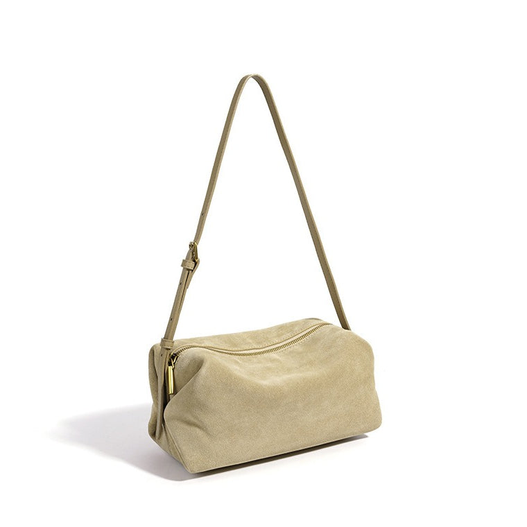 Women's Suede Leather Slouchy Clutch Bag with Adjustable Strap