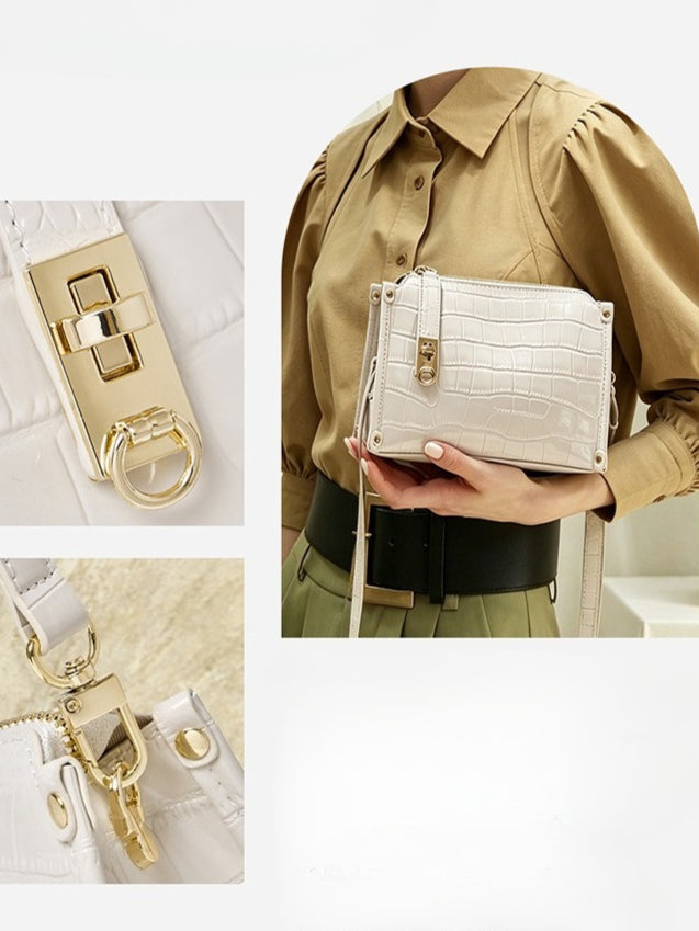 Women's Glossy Croc-Embossed Cowhide Structured Satchel