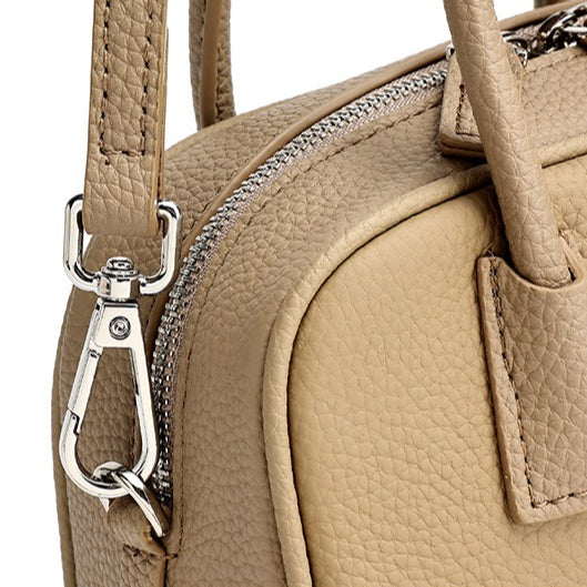 Women's Pebbled Cowhide Mini Boston Bag with Adjustable Strap