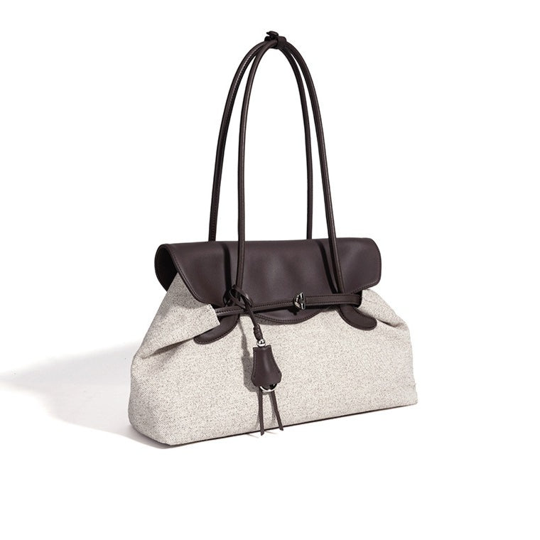 Women's Canvas Tote Bag with Genuine Leather Flap