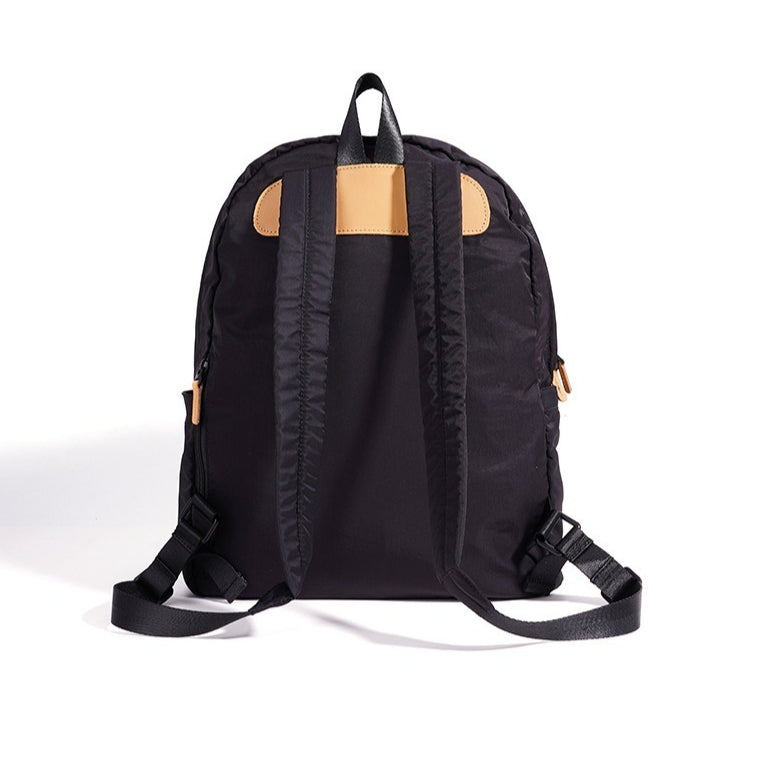 Women's Nylon Backpack with Genuine Leather Trim and Multiple Pockets
