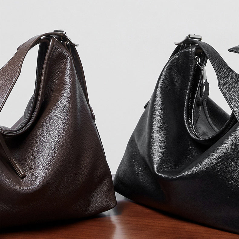 Women's Genuine Leather Retro Shoulder Tote Bag with Lock Detail