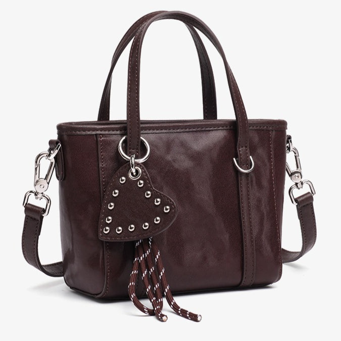 Women's Vegetable-Tanned Cowhide Mini Tote with Heart Charm