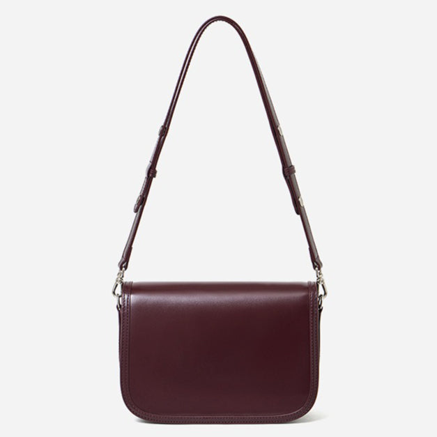 Women's Plain Cowhide Curved Satchel with Twist-Lock Closure