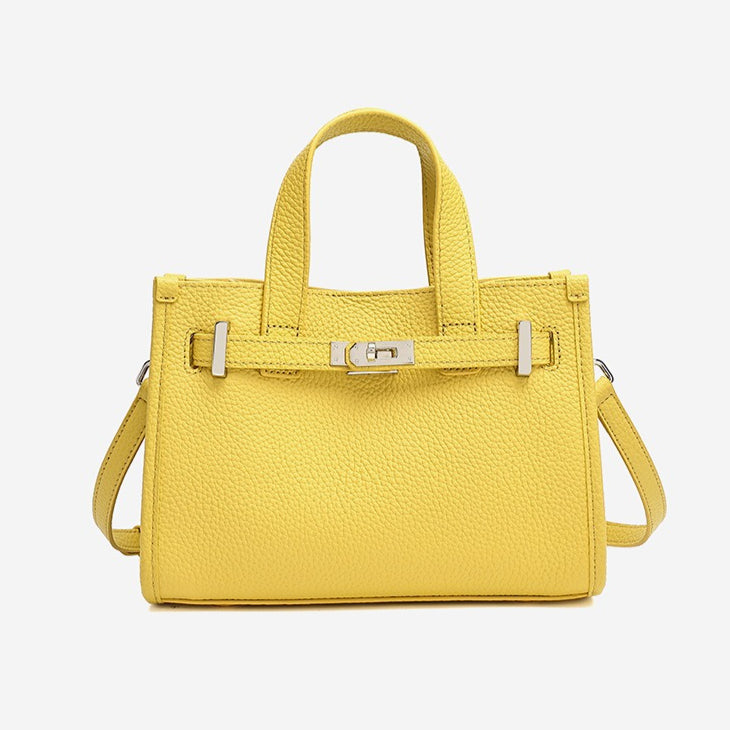 Women's Pebbled Cowhide Kelly Bag with Metal Turn-Lock
