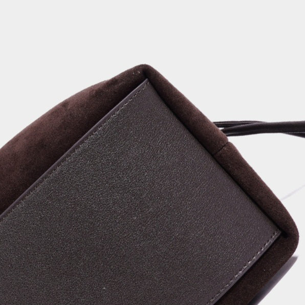 Women's Suede Leather Drawstring Bucket Bag with Horse Charm