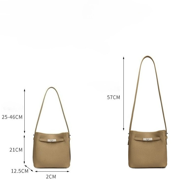 Women's Pebbled Cowhide Bucket Bag with Double-D Hardware