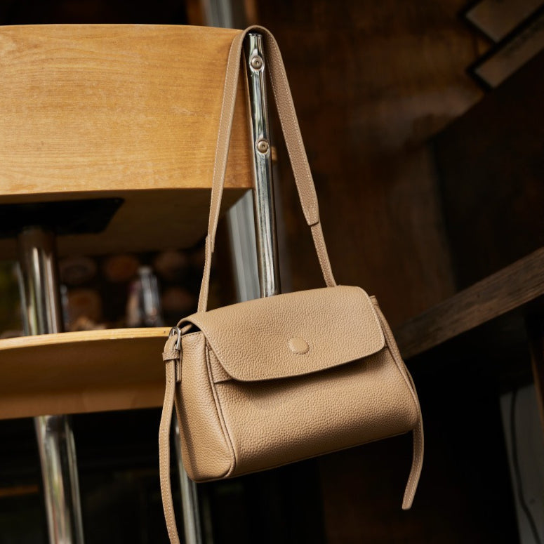 Women's Lychee-Grain Cowhide Flap Bag with Top Handle