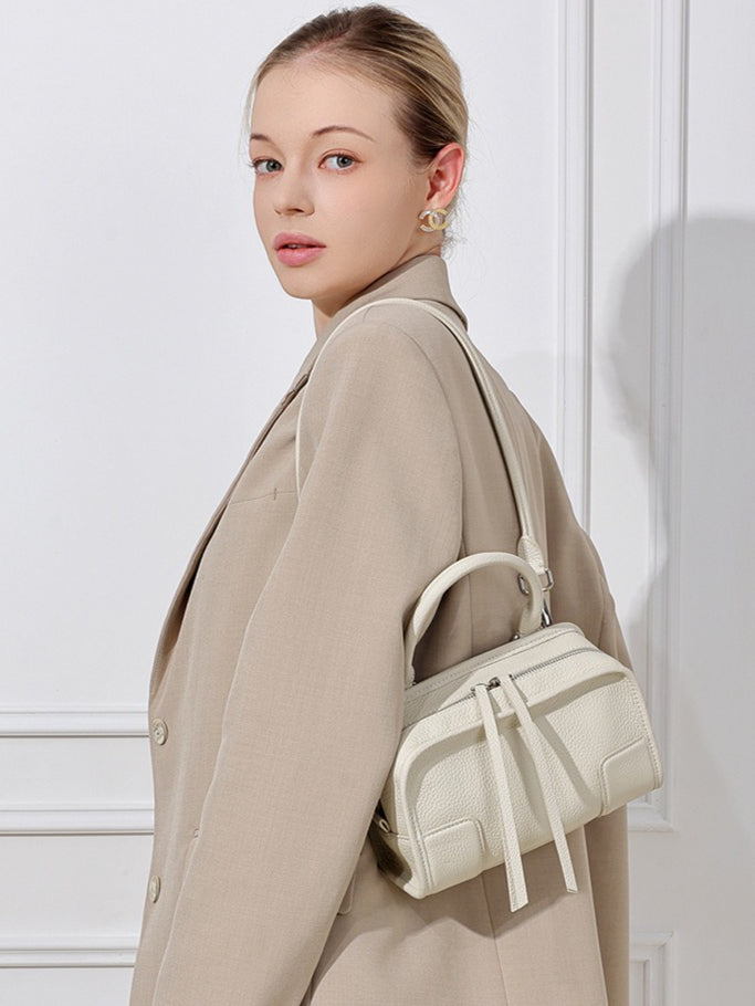 Women's Pebbled Cowhide Boston Bag with Detachable Straps