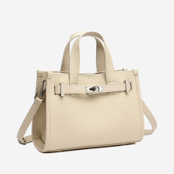 Women's Pebbled Cowhide Kelly Bag with Metal Turn-Lock