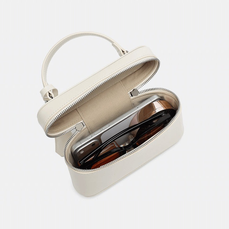 Women's Genuine Leather Square Box Bag with Adjustable Strap