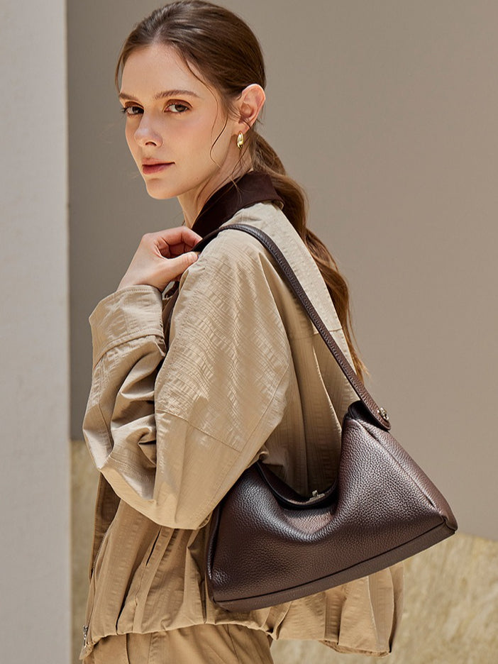 Women's Lychee-Grain Cowhide Convertible Hobo Bag