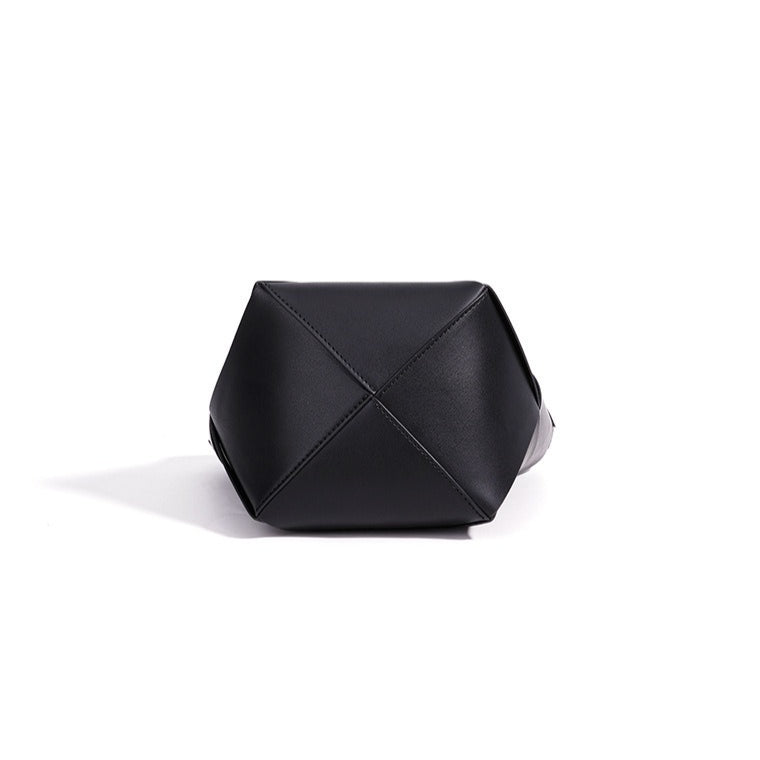 Women's Woven Cowhide Mini Bucket Bag with Adjustable Strap