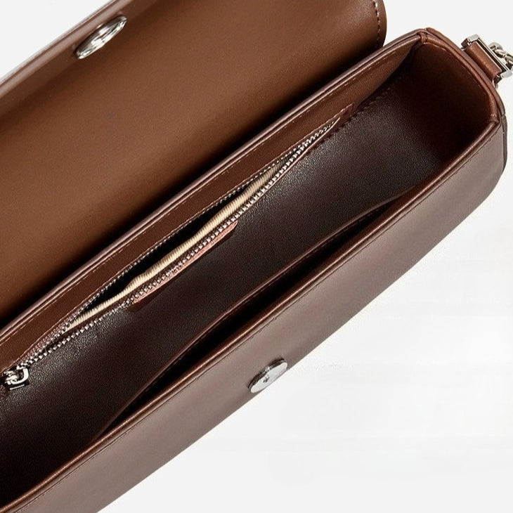 Women's Soft Cowhide Baguette Saddle Bag with Chain Strap