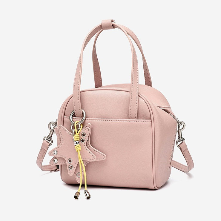 Women's Genuine Leather Mini Boston Bag with Star Charm