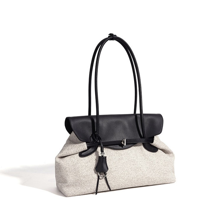 Women's Canvas Tote Bag with Genuine Leather Flap