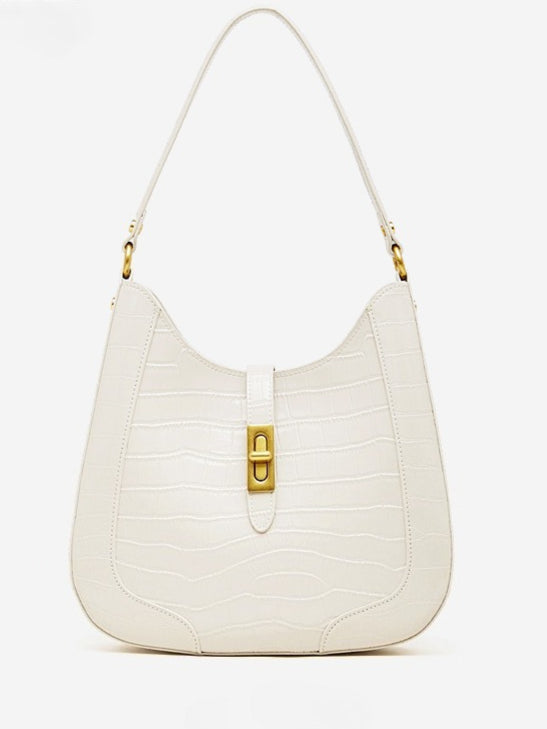Women's Croc-Embossed Genuine Leather Hobo Bag with Detachable Pouch