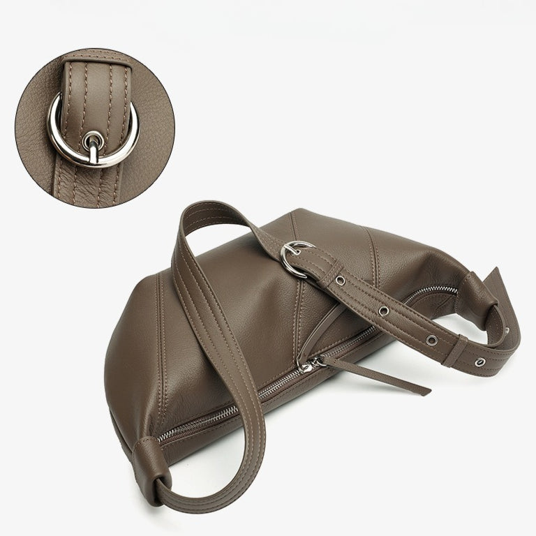 Women's TC Cowhide Soft Dumpling Bag with Adjustable Strap