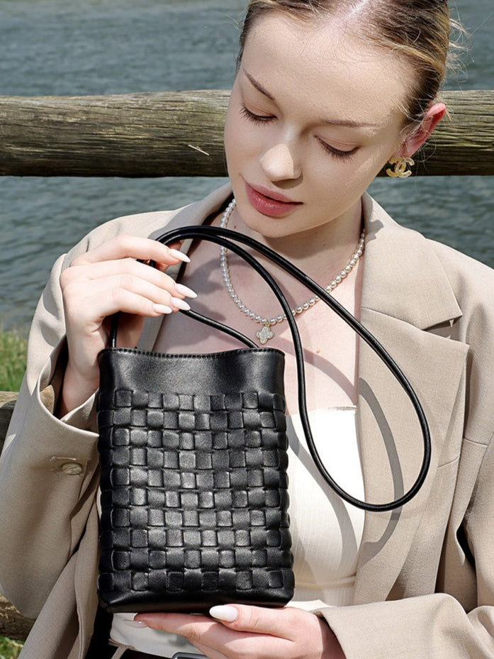 Women's Woven Sheepskin Mini Phone Bag with Adjustable Strap