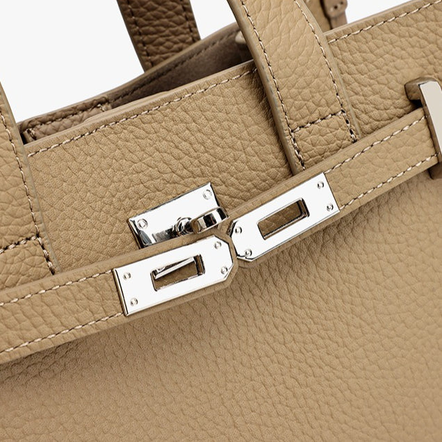 Women's Pebbled Cowhide Kelly Bag with Metal Turn-Lock