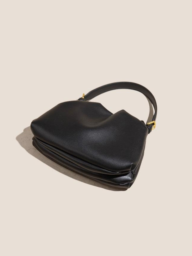 Women's Genuine Leather Ruched Cloud Clutch Bag with Detachable Strap