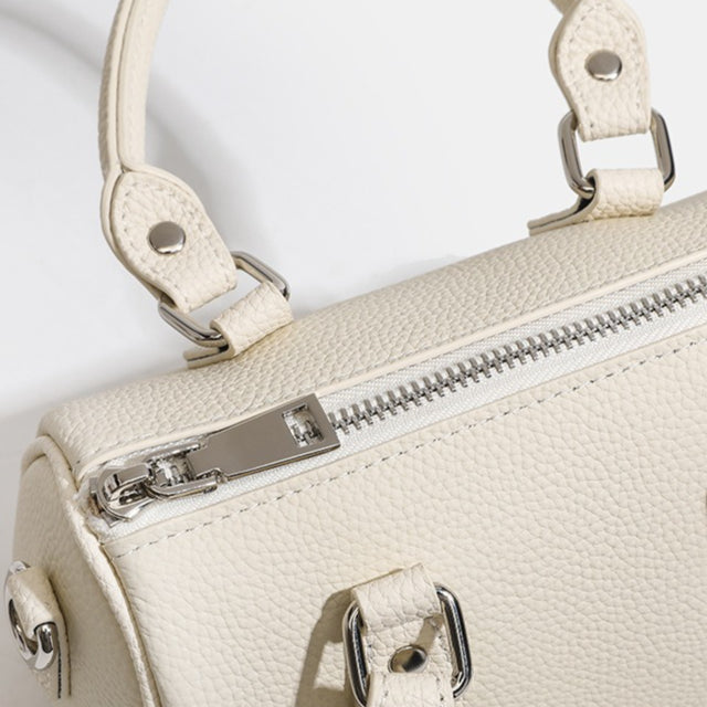 Women's Pebbled Cowhide Boston Barrel Bag with Detachable Strap