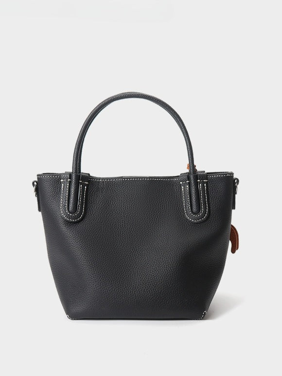 Women's Pebbled Cowhide Elephant Charm Mini Bucket Bag