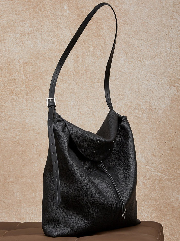 Women's Genuine Leather Slouch Tote Bag with Adjustable Strap & Detachable Pouch