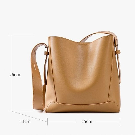 Women's Genuine Leather Oversized Bucket Bag with Adjustable Crossbody Strap