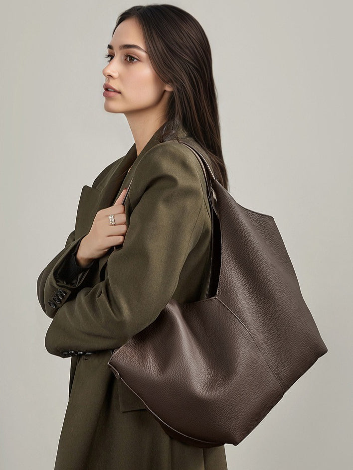 Women's Pebbled Cowhide V-Cut Hobo Shoulder Bag