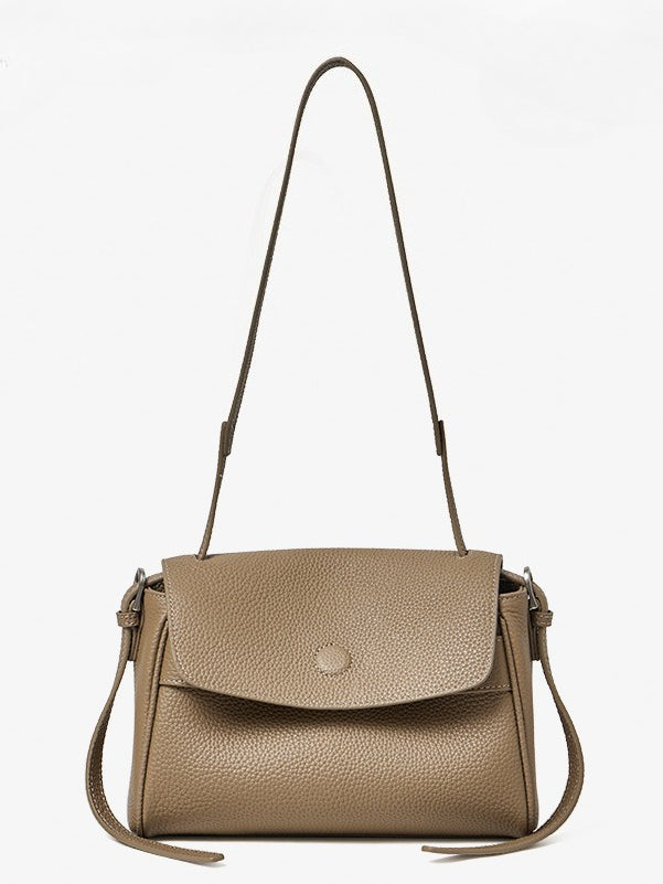 Women's Lychee-Grain Cowhide Flap Bag with Top Handle