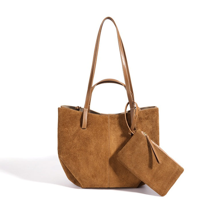 Women's Genuine Suede Tote Bag with Detachable Pouches