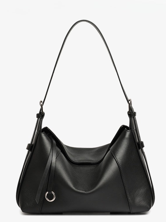 Women's Milled Cowhide Geometric Shoulder Bag with Ring Detail