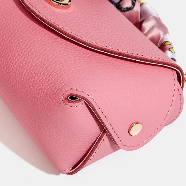 Women's Pebbled Cowhide Scarf Handle Chain Crossbody Bag